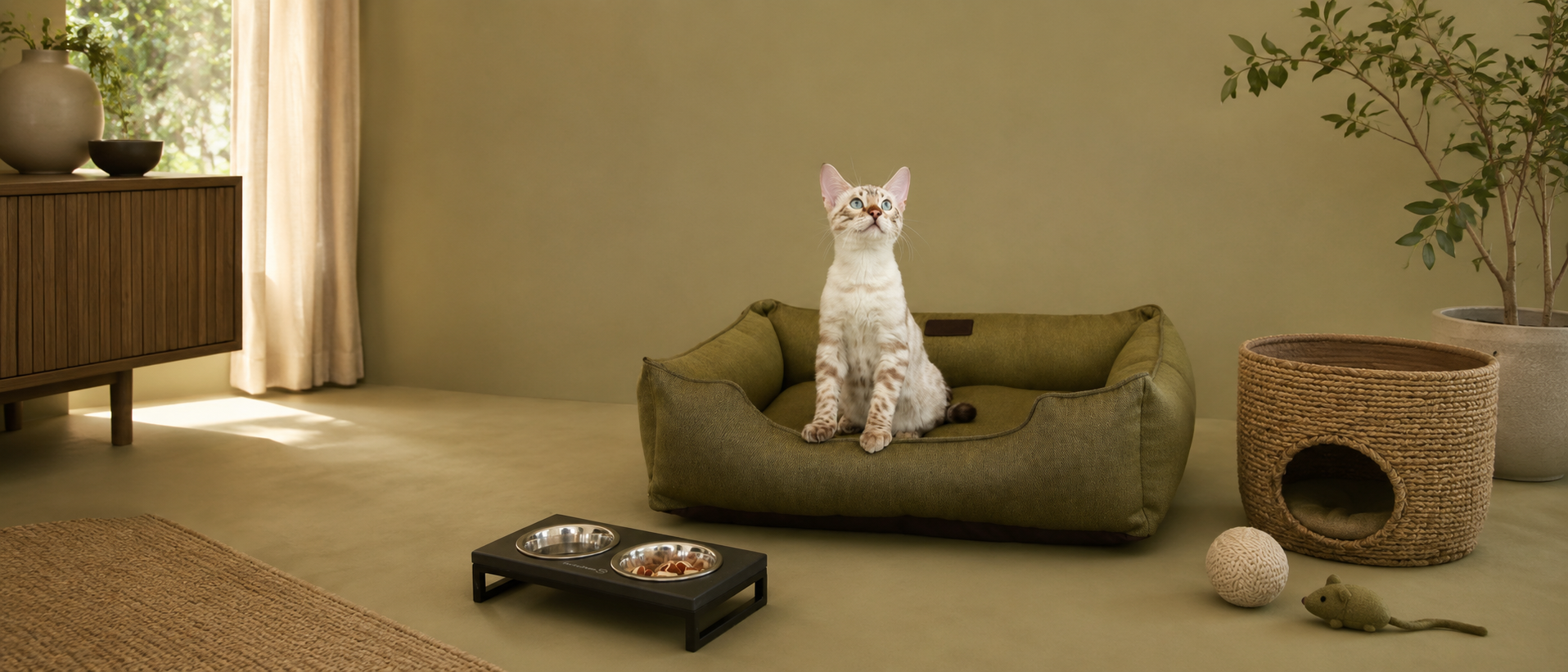 Cat relaxing in a warm and comfortable home